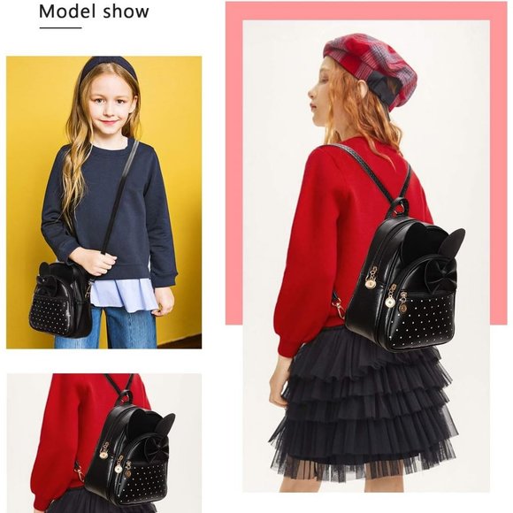 Bowknot Polka Dot Mini Backpack And Convertible Shoulder Bag Purse for Women - Picture 7 of 7